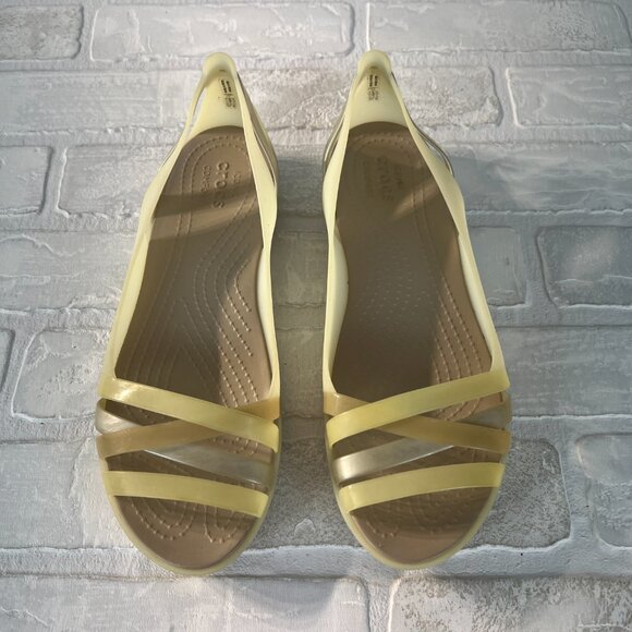 Crocs Flats Sandals Women 10 Jelly Creamy Yellow Slip On Strappy Open Toe Cutout - Picture 7 of 12